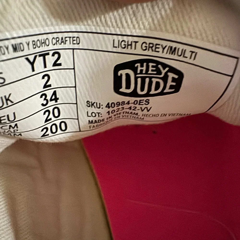 Hey Dude Light Grey Slip-On Shoes with Pink Insole